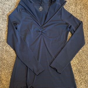 Prana Navy and Black Striped Long Sleeve Hoodie